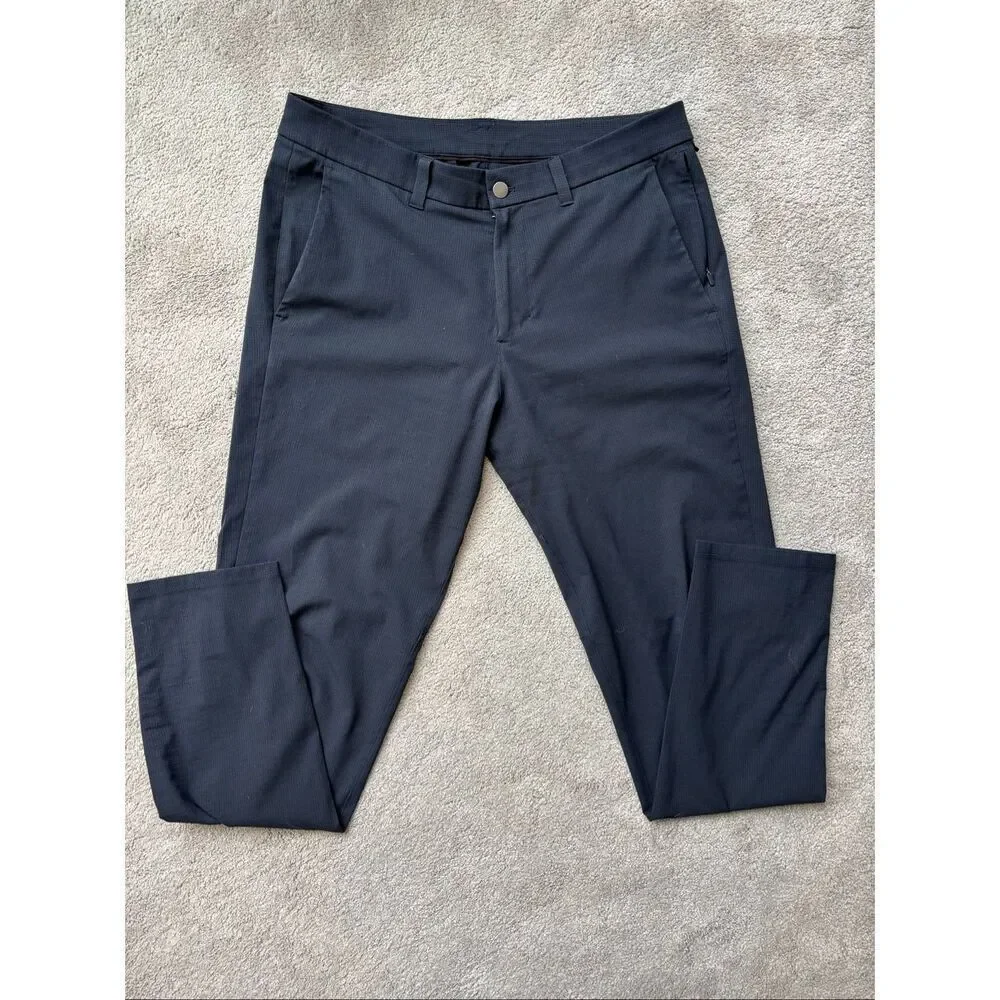 LULULEMON ABC Classic-Fit 5 Pocket Pant Warpstreme, navy $138 Sz 34 G3